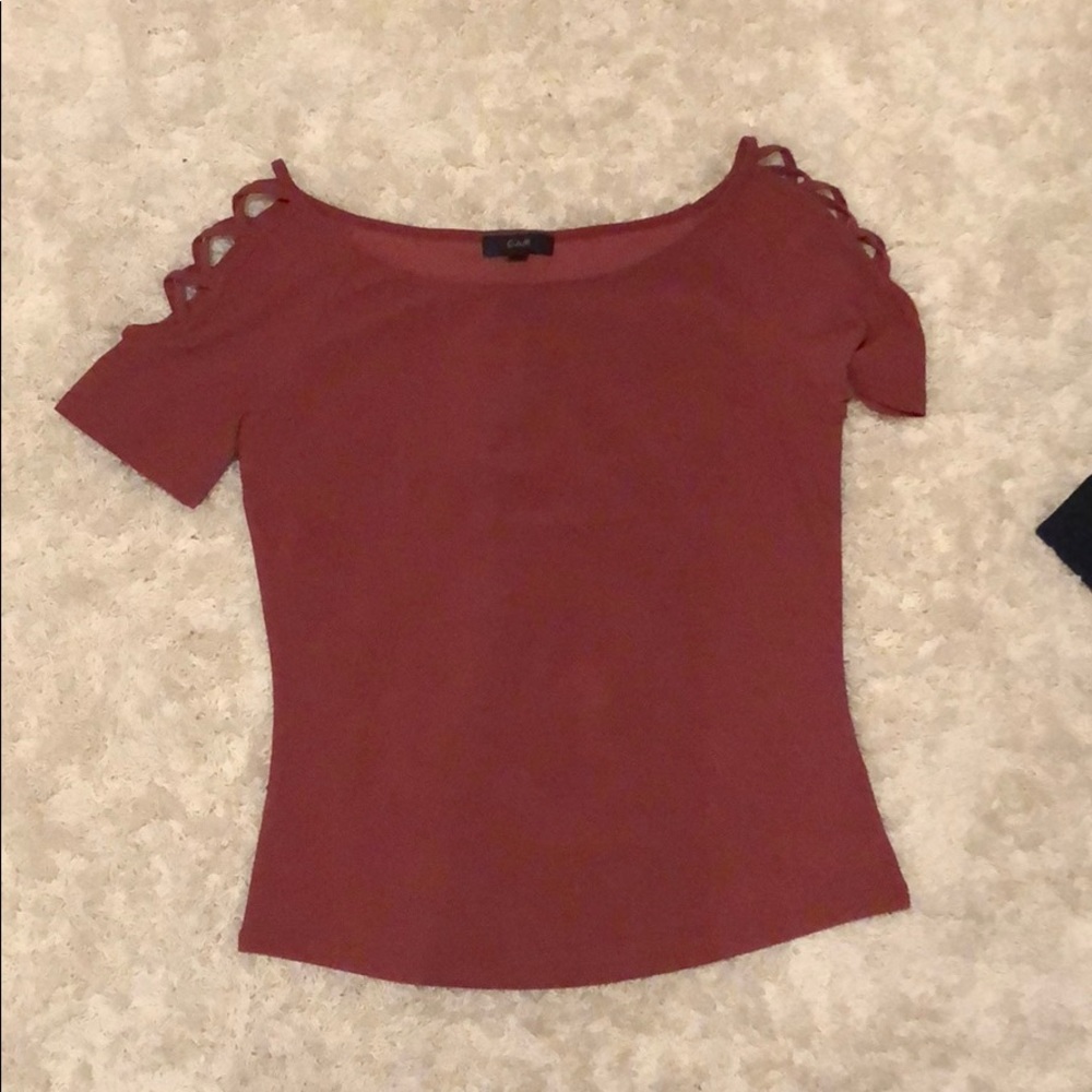 Burnt orange blouse with open shoulder